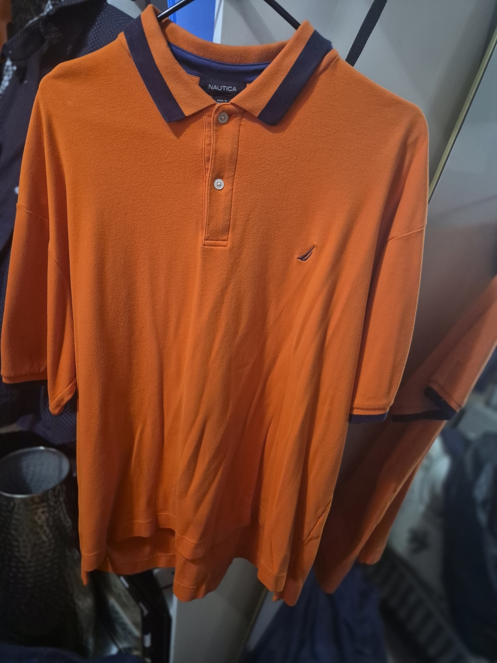 Nautica Men's Orange Polo with Contrast Collar
